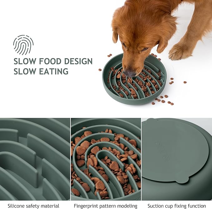 Coomazy Large Silicone Slow Feeder Dog Bowls, Interactive Puzzle Toy for Pets Food Training, Keeps Dogs Busy, Prevents Puppy Overeating (Dark Green, Large: 3.2Cup)