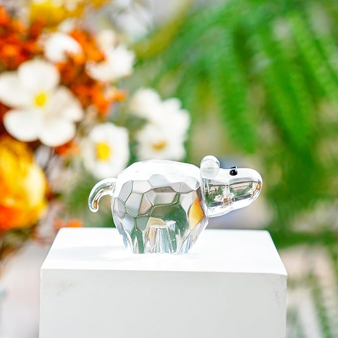 H&D HYALINE & DORA Crystal Hippopotamus Figurines Collectibles Mini Glass Animal Figurine for Table Home Decoration