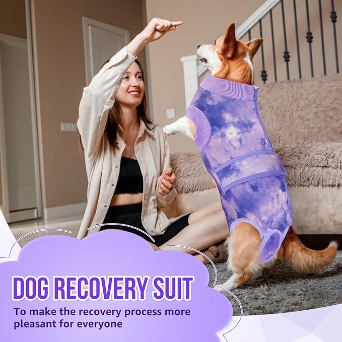 Lukovee Recovery Suit for Dogs, Zipper On Recovery Suit for Female Male Dog, Onesie Abdominal Wounds Cone E-Collar Alternative Prevent Licking Spay Recovery Suit (XL,2TPU)