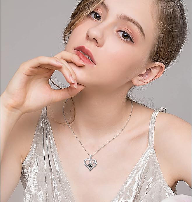 Ladytree S925 Sterling Silver Puppy Dog Cat Pet Paw Print Pendant Necklace 18 inches
