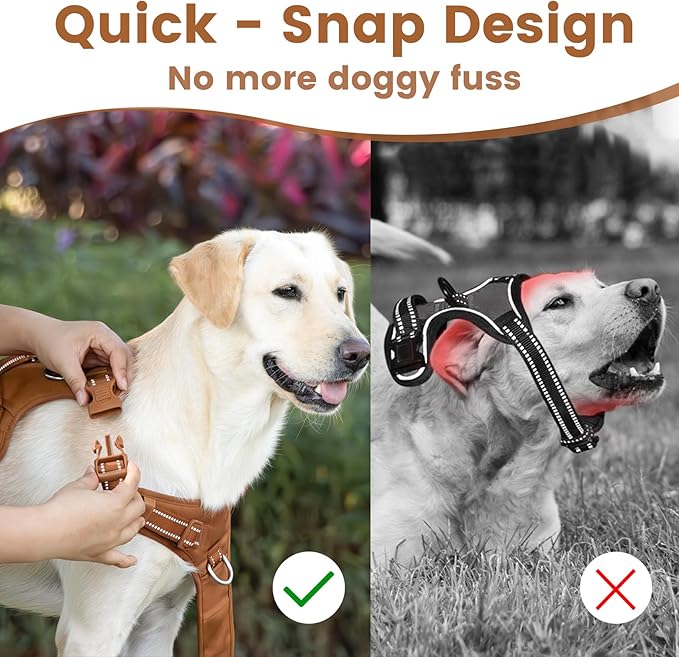 No Pull Dog Harness, Reflective Puppy Vest for Small Medium Large Sized Dog(Carmel Brown,L)