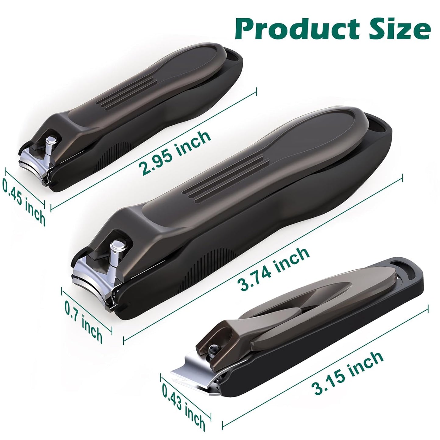 GLAMFIELDS Nail Clipper with Catcher, 3 Pack No Splash Fingernail Toenail Clipper,Slanted Edge Nail Clippers Stainless Steel Nail Cutter Nail Trimmer, Good Gift for Men and Women