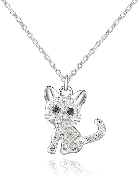 luomart Girls Cat Birthstone Necklace Gifts for Women,Kitty Cats Dog Pendant Necklaces Jewelry for Cat Lovers