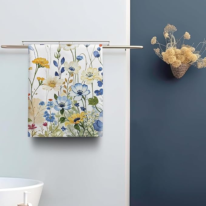 kampdream Faxdong Floral Hand Towel Set of 2, Watercolor Wildflower Botanical Plant Leaves Design Soft Absorbent Towels for Home Hotel Gym Spa Bathroom, Multi1 16×27 inch