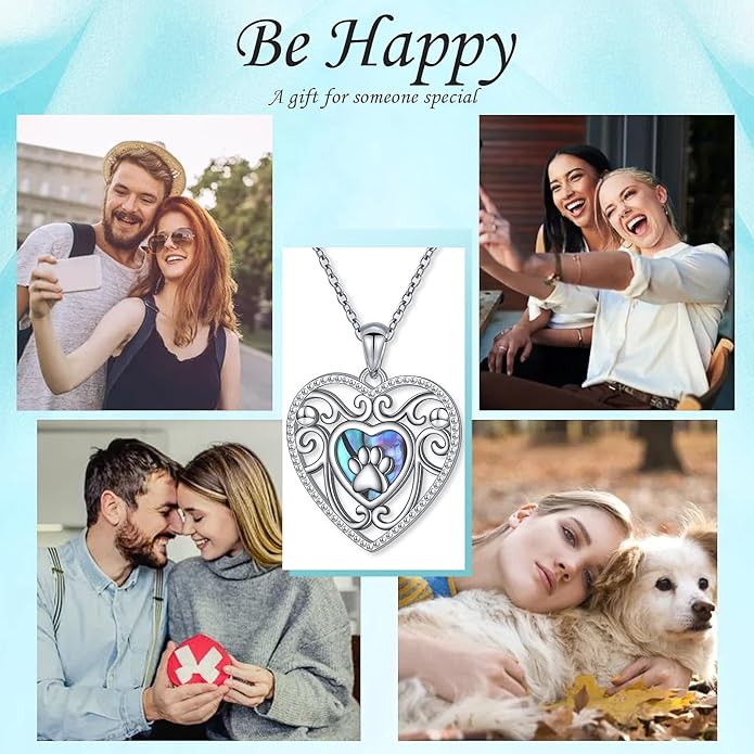 Ladytree S925 Sterling Silver Puppy Dog Cat Pet Paw Print Pendant Necklace 18 inches