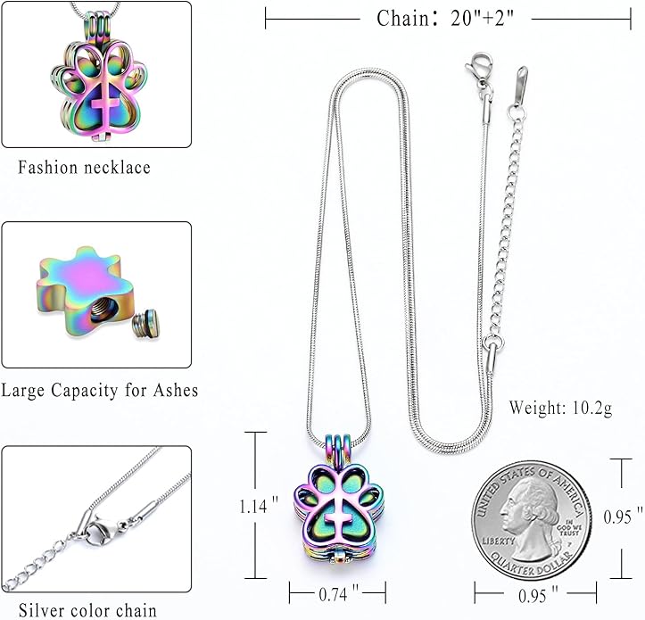 Pet Cremation Jewelry for Dog/Cat Paw Stainless Steel Memorial Locket Urn Necklace with Hollow Urn Cremation Jewelry for Ashes