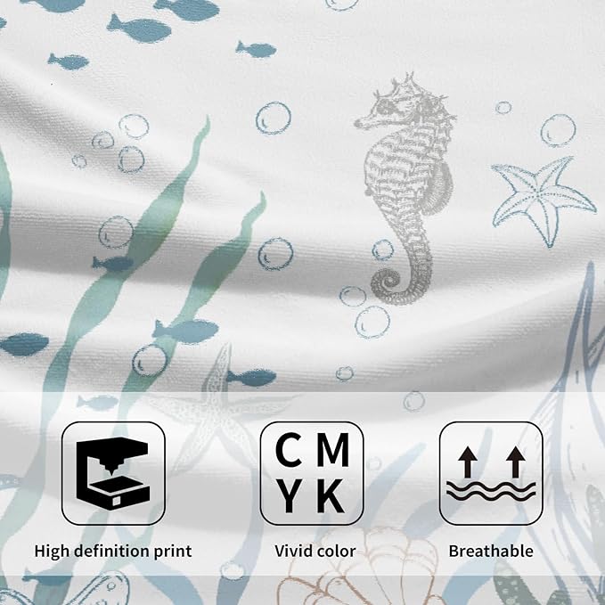 Nautical Coastal Hand Towels Set of 2 Coral Seahorse Decorative Fingertip Face Towels Kitchen Dishcloth for Bathroom Hotel Spa Decor Gift