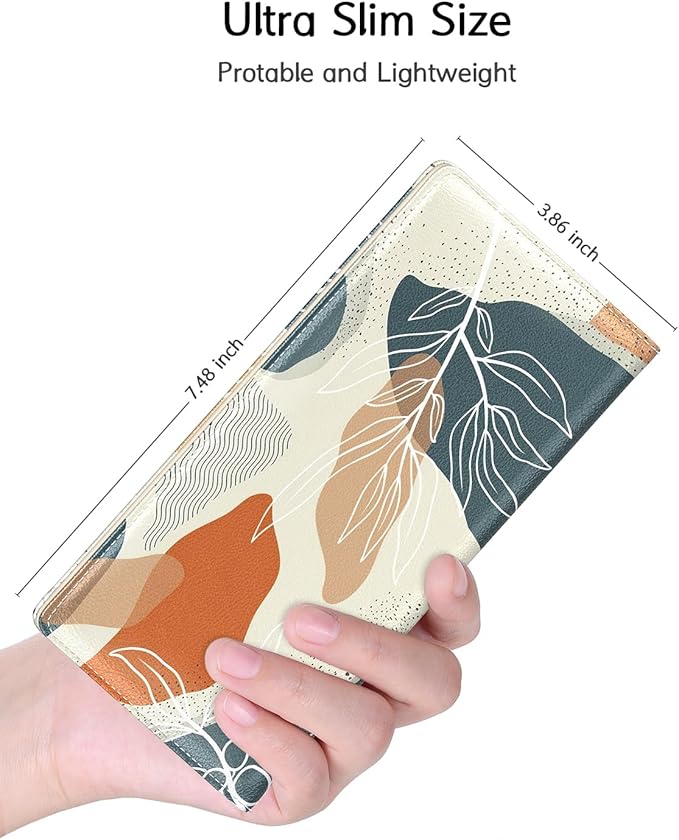 Nipichsha Womens Wallet, RFID Slim Wallets for Women, Thin Ladies Credit Card Holder Purse, Cute Leather Bifold Clutch Billfold with 11 Card Slots & ID Window, Abstract Boho Leaf