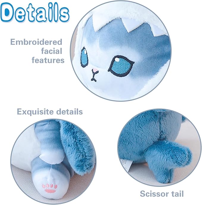 Kawaii Shark Cat Plush Toy Stuffed Animal Doll, Cute Soft Pillow Stress Release Hugs Toys Christmas Halloween Birthday Gifts for Kids Boys Girl Best Gift (Blue - Grey,9 inch)