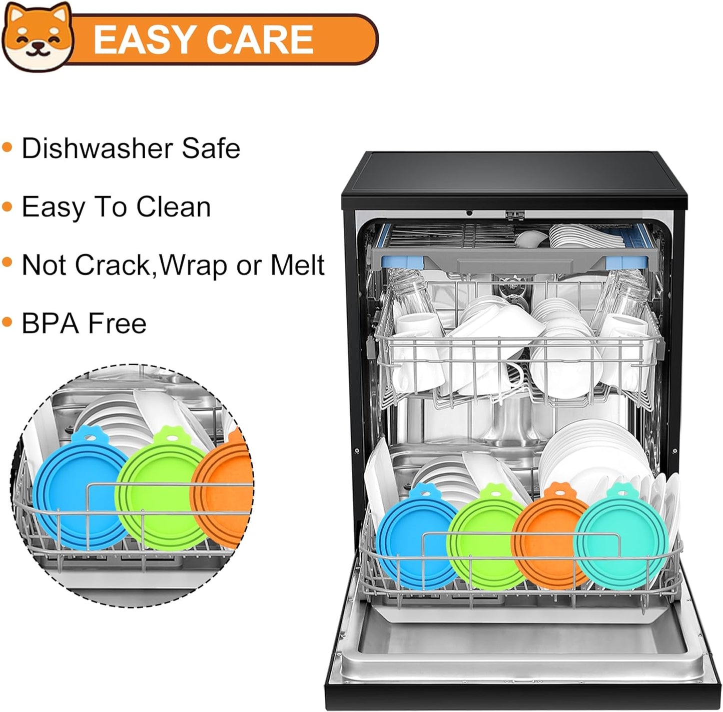 2 Pack Pet Food Can Covers, Silicone Universal Can Lids for Dog & Cat Food, BPA Free, One Fit Most Standard Size Can Lids Top Orange/Green