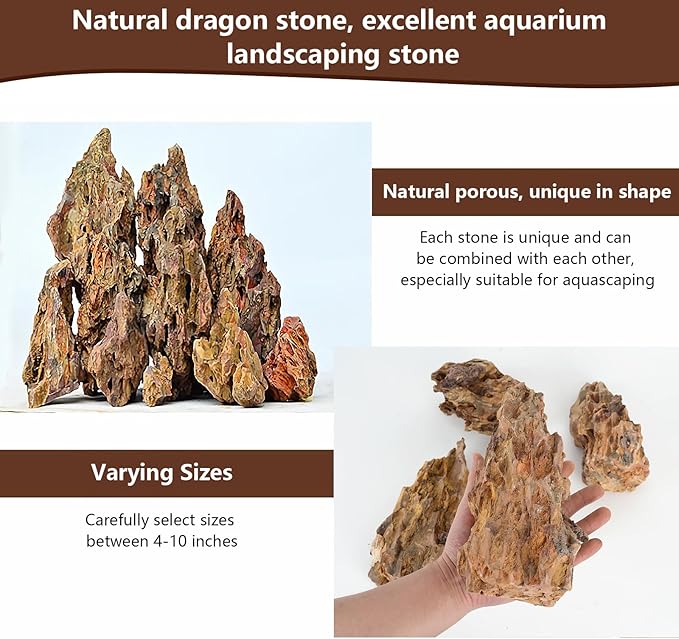 Dragon Stone Rock for Aquascaping,Aquarium Decor, Fish Tank Decorations,3-10 Inches Natural Ohko Stone for Fish Tank Landscaping (13.2 Pounds)