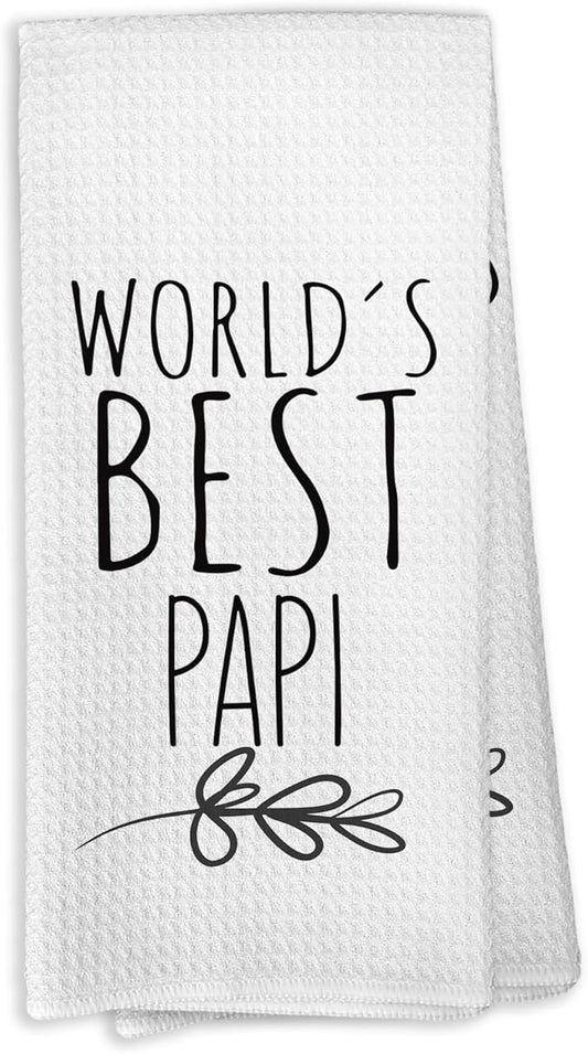 World's Best Papi Kitchen Towels, Best Papi Gifts for Grandfather Papi, Papi Gifts from Grandson Granddaughter, Papi Father's Day Birthday Gifts Tea Towels Kitchen Hand Towels 16x24 Inch