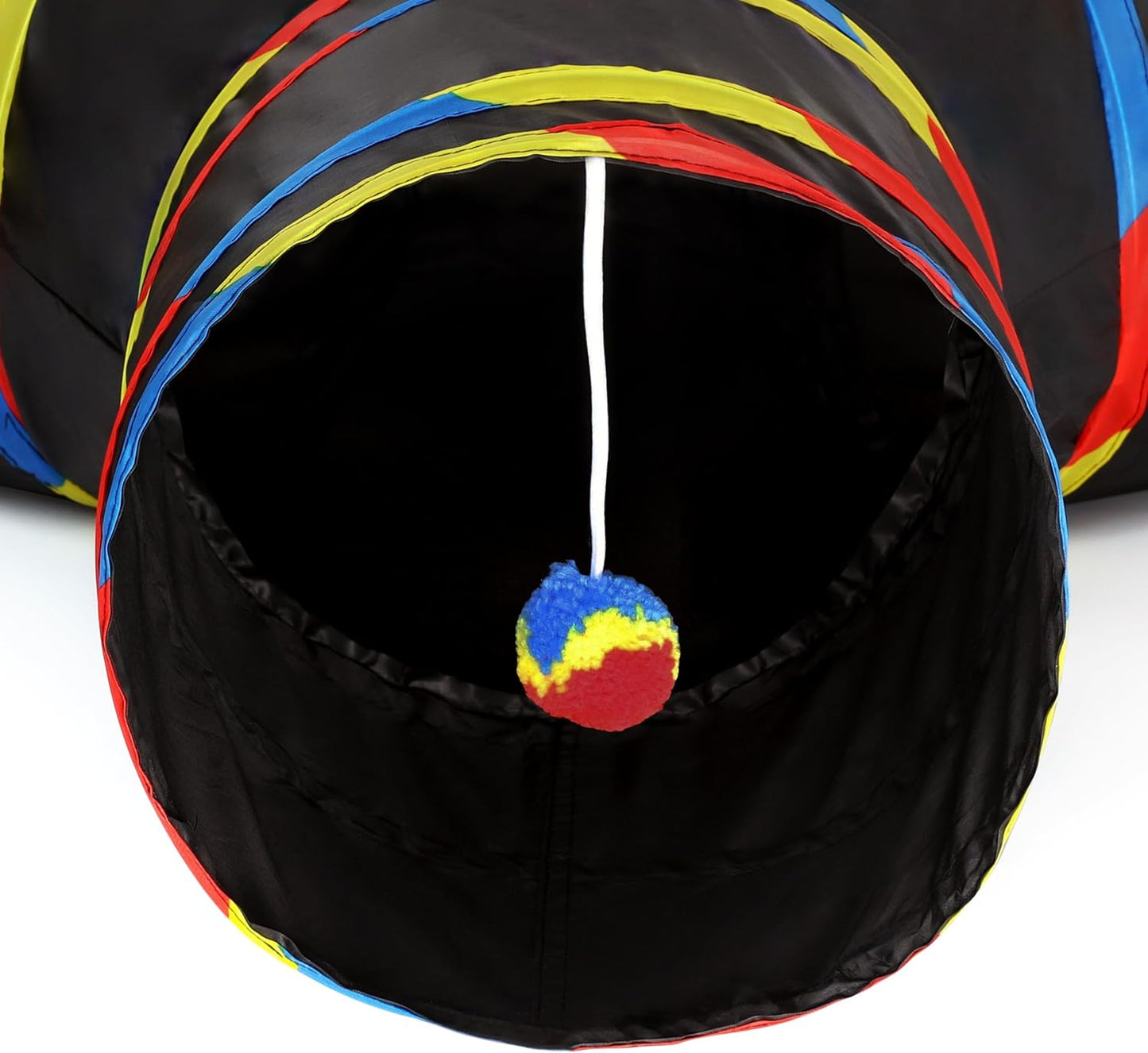 Tempcore 3 Way Collapsible Cat Tube Toys, Kitty Tunnel with Peek Hole Toy Ball, Black & Rainbow