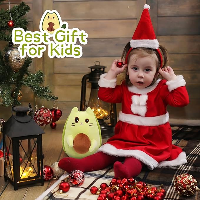 Cat Stuffed Animal Avocado Pillow,Cute Avocado Cat Plush Toys,Funny and Soft Green Kitten Plushie Stuffed Toy Gifts for Kids Boys Girls