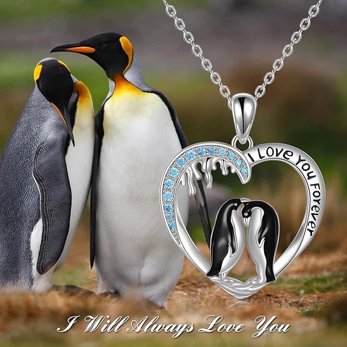 Penguin/Cat/Horse/Elephant/Wolf/Hummingbird/Giraffe/Eagle Pendant Necklace Sterling Silver I Love You Forever Animal Necklace Jewelry Gifts for Women