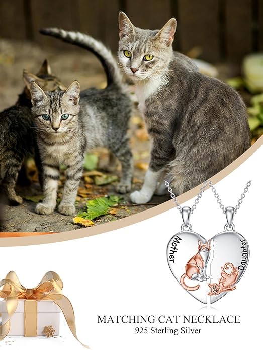OCJ Mother Daughter Matching Necklaces 925 Sterling Silver Animals Matching Necklace for Mom Daughter 2 Pcs Matching Heart Pendant Birthday Mothers Day Gifts for Mom and Daughter