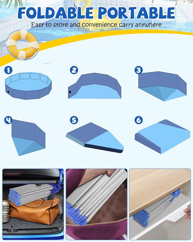 Portable Dog Pool PVC Pet Swimming Pool Bathtub Collapsible Dog Pool, Hard Plastic Pool for Pets to Swim and Bath (M-40"x 12" Light Grey)