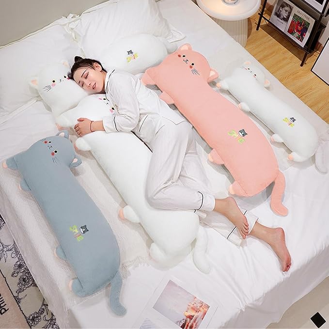 PEACH CAT 31.5" Long Cat Plush Pillow Cute Kitten Stuffed Animals Soft Plushies Toy Gifts for Kids Pink