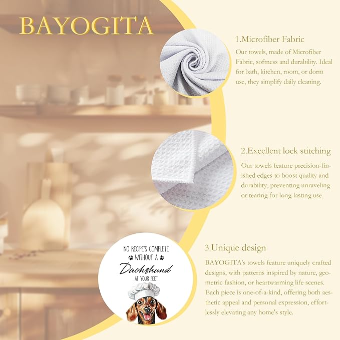 Dachshund Kitchen Towels Decorative, Weiner Dog Dish Tea Towels for Kitchen Drying, Weiner Dachshund Lover Gifts Hand Towels, Pet Lovers Dog Mom Gifts, 16x24 Inch