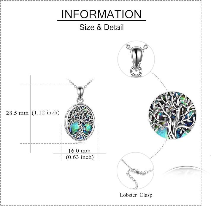 ONEFINITY Tree of Life Locket Necklace Sterling Silver Locket Necklace That Holds Pictures Tree of Life Locket Pendant for Women Wife Girlfriend