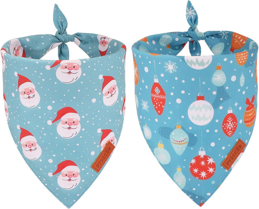 PTDECOR Christmas Dog Bandana, Xmas Light Bulb Santa Reversible Holiday Dog Scarf, Triangle Christmas Bandanas for Small Dogs Pets (Small)