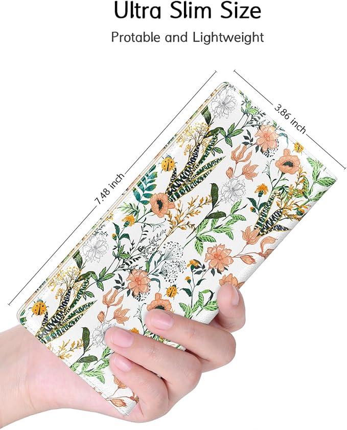 Nipichsha Womens Wallet, RFID Slim Wallets for Women, Thin Ladies Credit Card Holder Purse, Cute Leather Bifold Clutch Billfold with 11 Card Slots & ID Window, Village Road Flowers