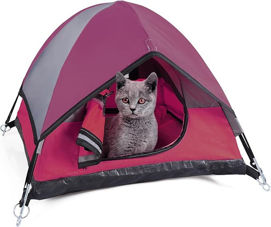 Cat Camping Tent, Cat Tent Bed, Pet Tent for Indoor Cat and Small Dog, Mini Tent (Red, 21 x 21 x 14 Inches)