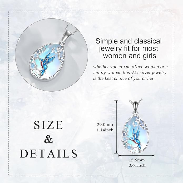 LUHE Moonstone Necklace 925 Sterling Silver Fox/Axolotl/Cat/Raccoon/Penguin/Frog/Panda/Highland Cow Pendant Necklace Animal Jewelry Gifts for Women