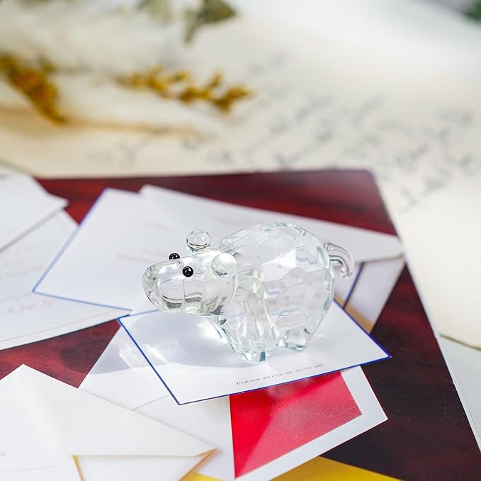 H&D HYALINE & DORA Crystal Hippopotamus Figurines Collectibles Mini Glass Animal Figurine for Table Home Decoration