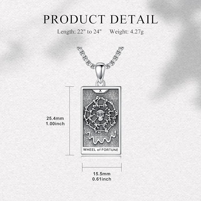 PELOVNY Tarot Card Necklace 925 Sterling Silver Skeleton Necklace The Sun Moon Star Strength Lovers Death Devil Fool Tarot Jewelry Christmas Birthday Gifts for Men Women Unisex