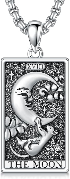 PELOVNY Tarot Card Necklace 925 Sterling Silver Skeleton Necklace The Sun Moon Star Strength Lovers Death Devil Fool Tarot Jewelry Christmas Birthday Gifts for Men Women Unisex