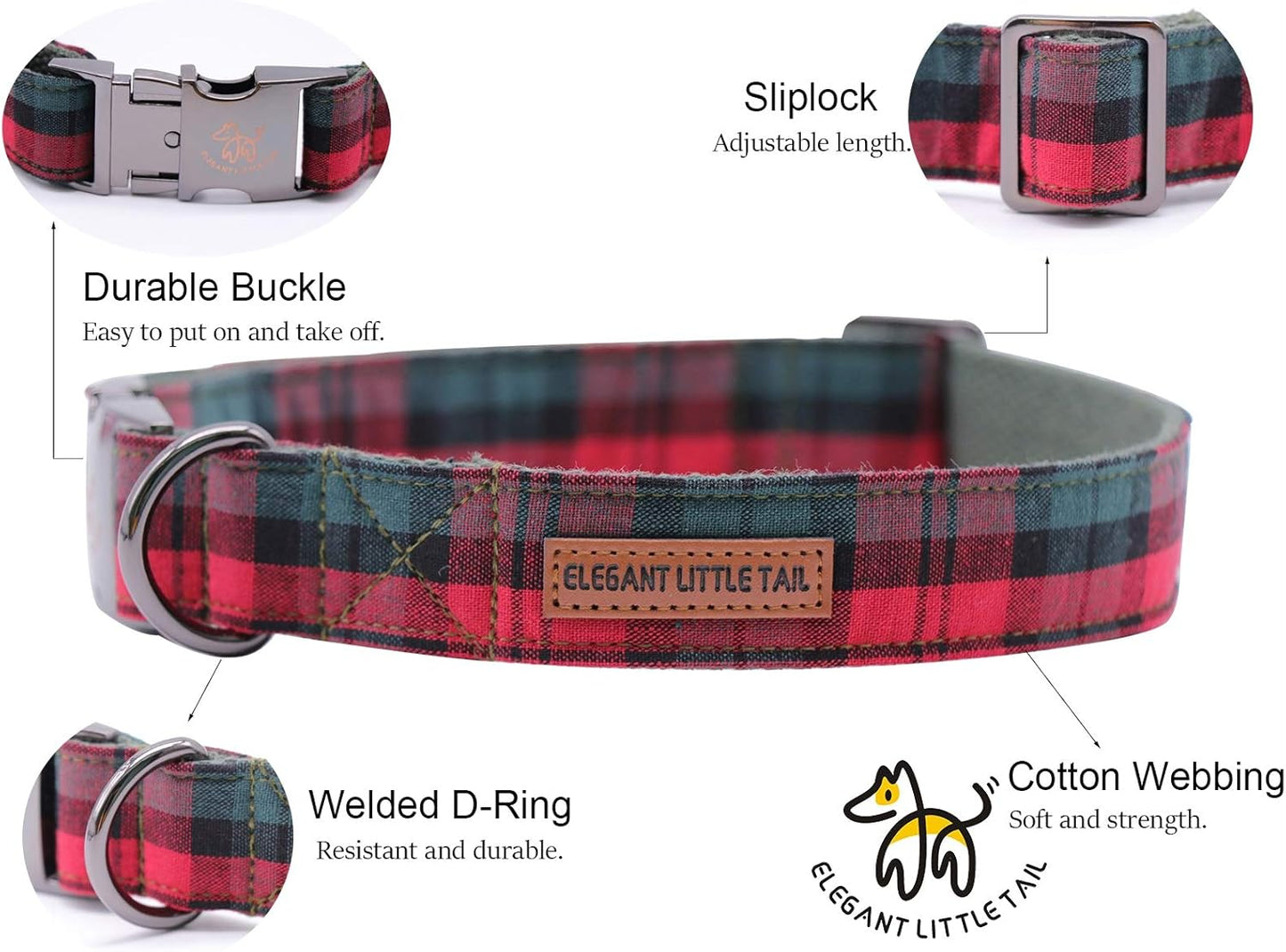 Elegant little tail Dog Collar with Bow, Cotton & Webbing, Bowtie Dog Collar, Adjustable Dog Collars for Small Medium Large Dogs and Cats