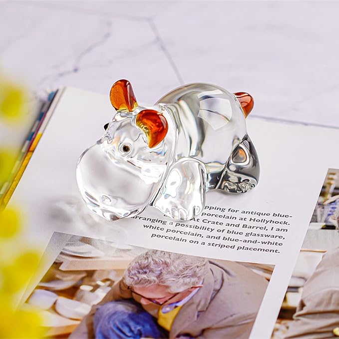 HDCRYSTALGIFTS 2.5inch Hippopotamus for Christmas Crystal Hippo Figurine Collectibles House Hippo Statues Glass Art Wildlife Paperweight Ornament Creative Decoration Gift for Animal Lover