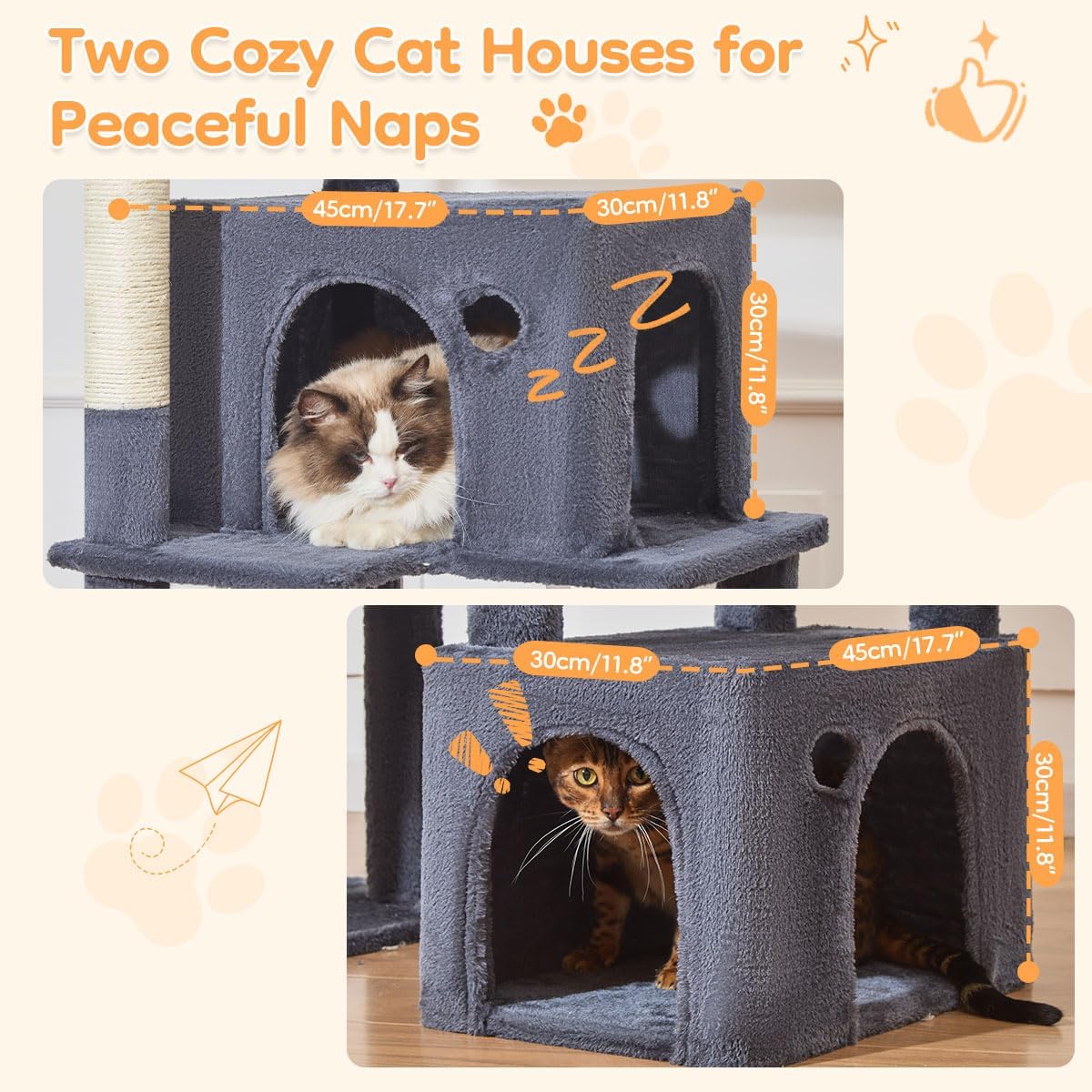 Taoqimiao Heavy Duty Cat Tree for Large Cats 20lbs+, 71 Inches Tall Cat Tower, 2 Cat Condo with 6 Scratching Posts, Super Large Hammcock, Cat Toys, Cozy Basket, Smoky Gray, MS037G