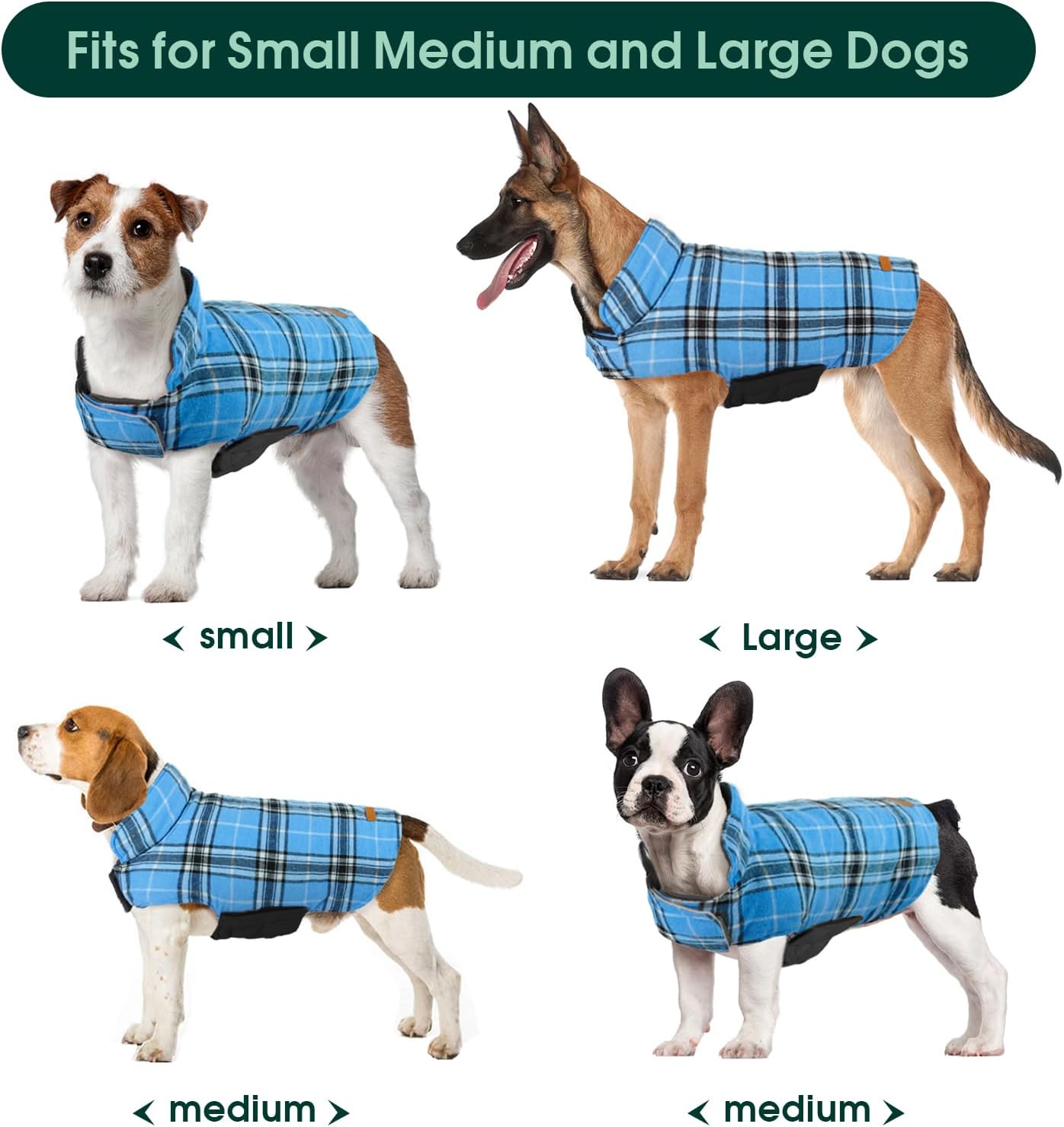Kuoser Warm Dog Coat, Waterproof Dog Jacket for Extra Large Dogs, Adjustable Durable XXL Doggie Winter Coat Reversible Puppy Cold Weather Apparel from Small to Large Breed, Blue XXL