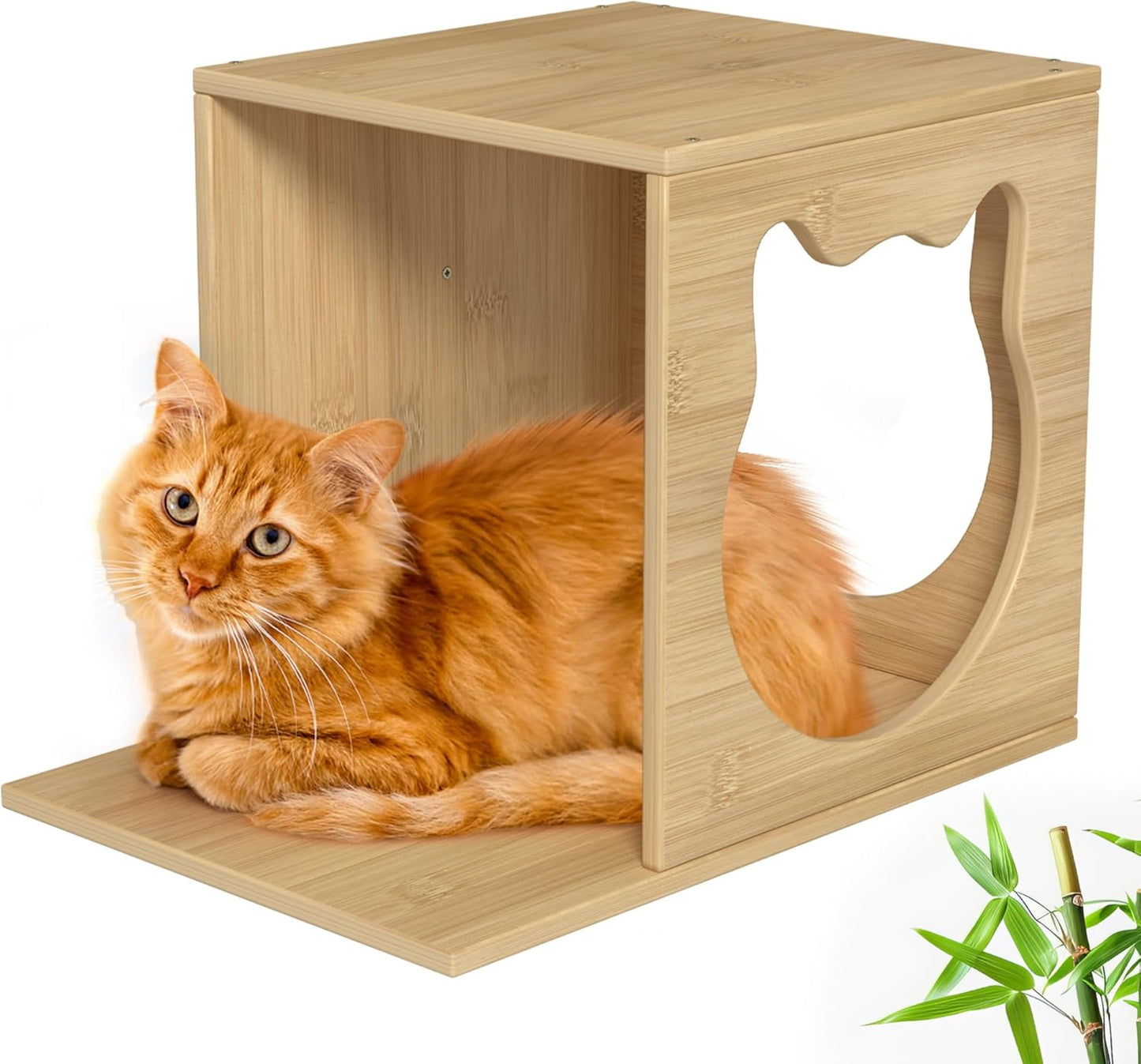 Cat Wall Furniture - Climbing Shelves, Ladders, Cat House, Hammock, Bed, Bridges, Walkways - Bamboo Material - Light Brown - Cat Furniture