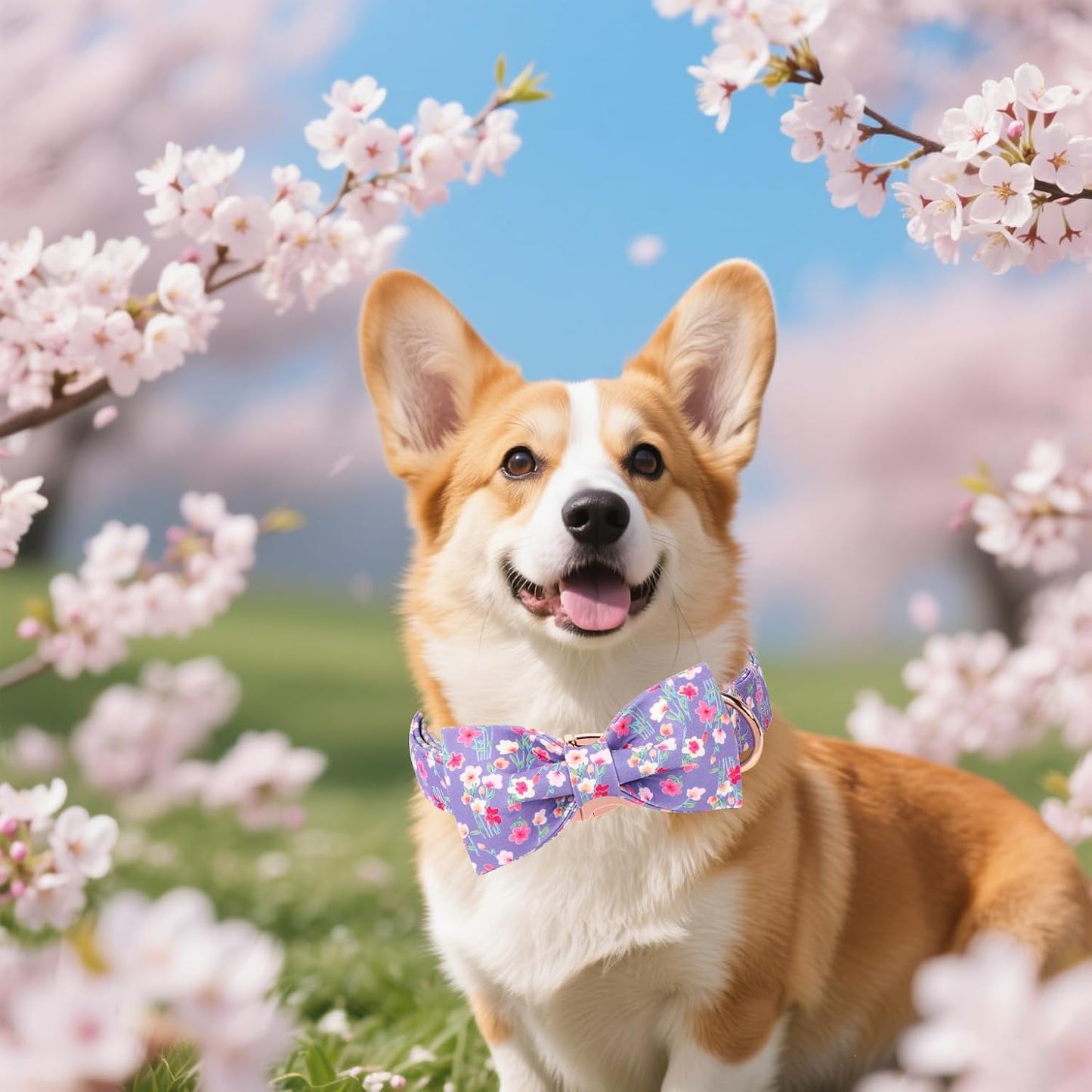 Unique style paws Cartoon Dog Collar with Bow Spring Summer Collar with Mutiflower for Small Medium Large Boys Girls Dogs