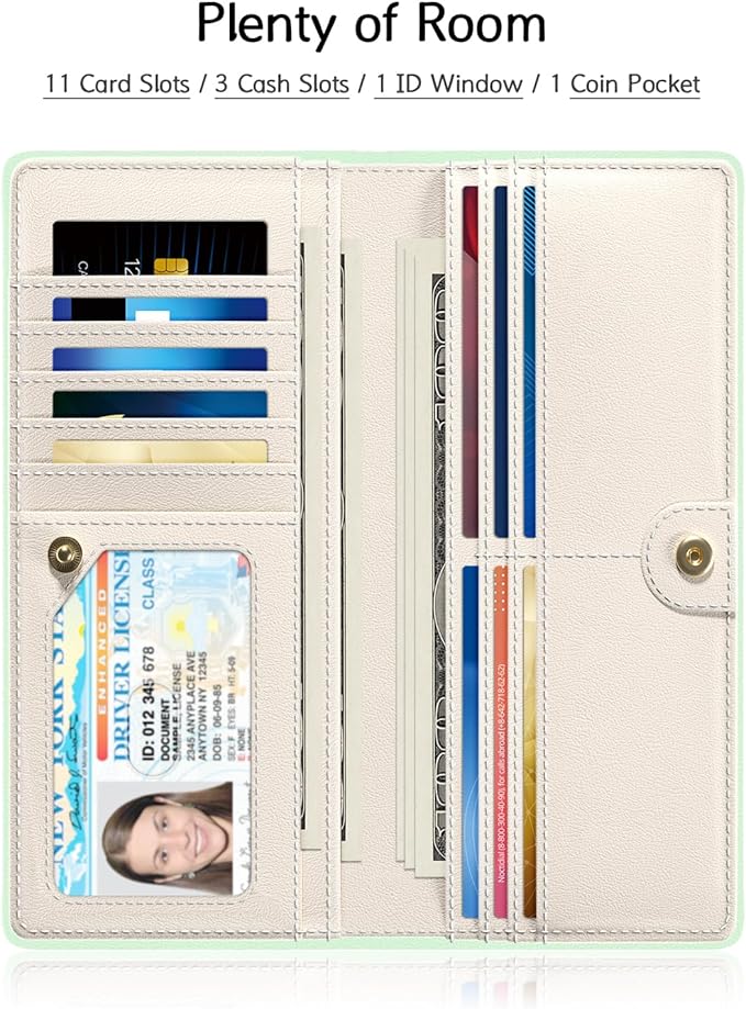Nipichsha Womens Wallet, RFID Slim Wallets for Women, Thin Ladies Credit Card Holder Purse, Cute Leather Bifold Clutch Billfold with 11 Card Slots & ID Window, Green