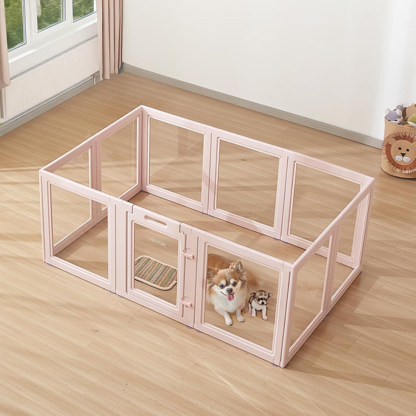 VEVOR Clear Acrylic Dog Playpen Indoor, 60x39x23 in Plastic Pet Playen for Medium Sized Dogs, Easy Assemble Waterproof Transparent Puppy Playpen, Easy to Clean, Durable Indoor Pet Dogs Cats Birth Kit