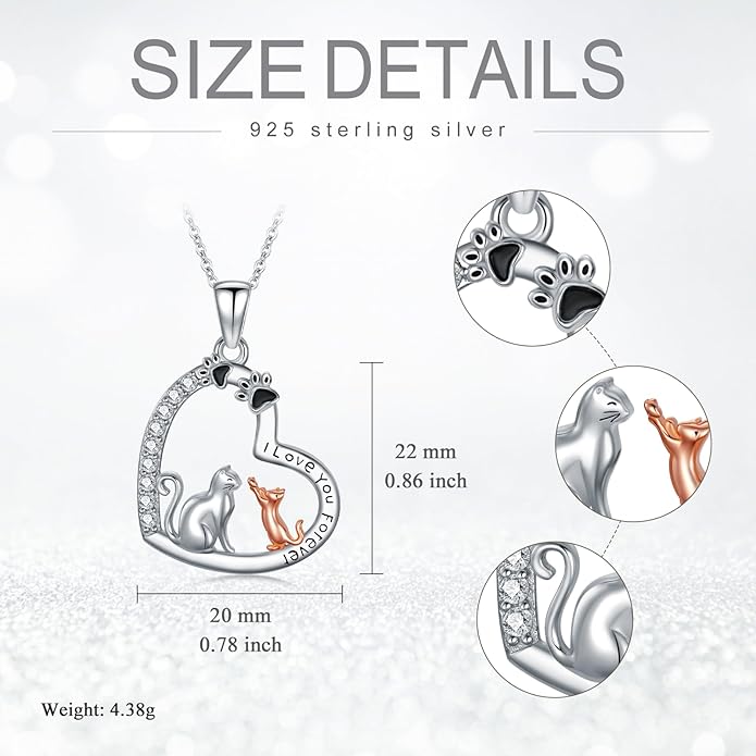 Cat Necklace 925 Sterling Silver Cat Pendant Necklace Cute Animal Jewelry Gift for Women Mother Grandma