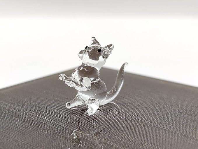 Cat Tiny Micro Figurines Blown Glass Art Animals Hand Painted Collectible Gift Decorate (Clear Stand)