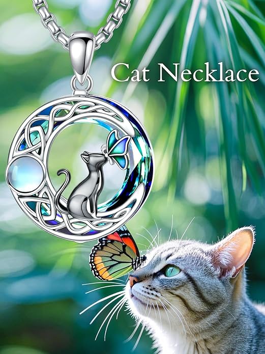 Cat Necklace Celtic Moom/Book Lovers/Cat Lovers Pendant Necklace Birthday Anniversary Graduation Jewelry Gift for Women