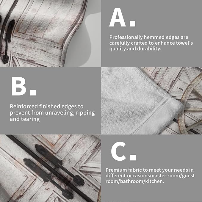 Giwawa Rustic Wood Hand Towels Set of 2 Barn Door Dish Towels Soft Absorbent Decorative Fingertip Bath Towel for Bathroom Gym Hotel Home