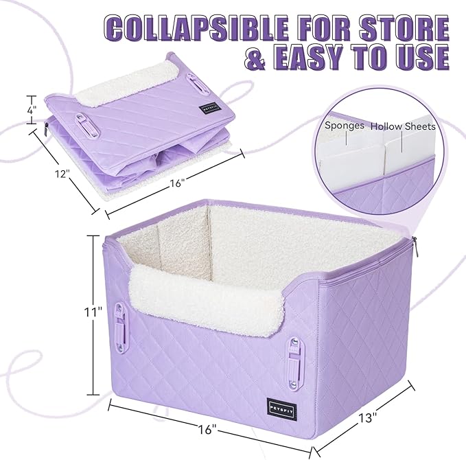 PETSFIT Dog Car Seats for Small Dogs, Patent Safe Buckles Cat Car Seat, Car Seat for Dogs with Safety Belt, Suitable for Small Pets Up to 25lbs (Lavender Purple)