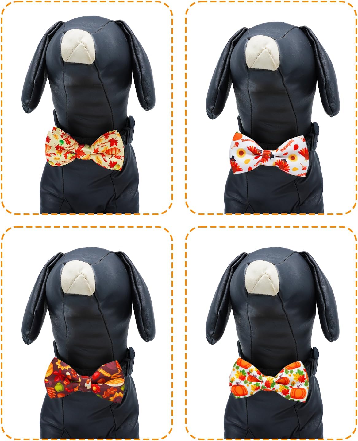 PET SHOW 10 Pack Thanksgiving Big Dog Bow Ties for Large Medium Dogs Sliding Collar Attachments Pumpkin Turkey Bowties Classy Fall Bowknots Party Holiday Pet Grooming Accessories(Large)