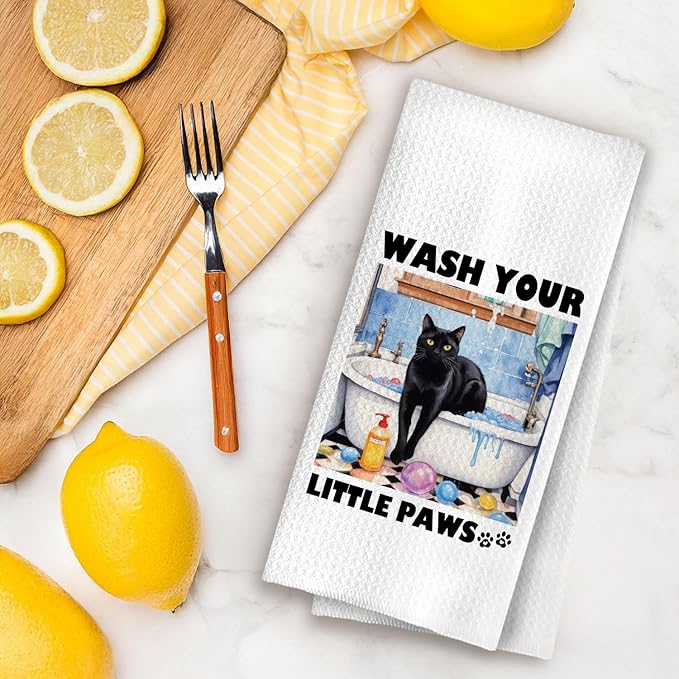 Funny Black Cat Hand Towels for Bathroom, Cat Gifts for Lovers Woman Girl, 16x24 Inch
