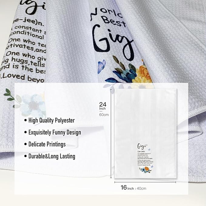 Funny Joked Dish Cloths Hand Towels, World's Best Gigi Gifts, Microfiber Kitchen Towel, 16x24 Inches, Absorbent Dishcloth,Floral Bar Rags,Present for Mom,Grandma On Birthday Christmas Mothers Day