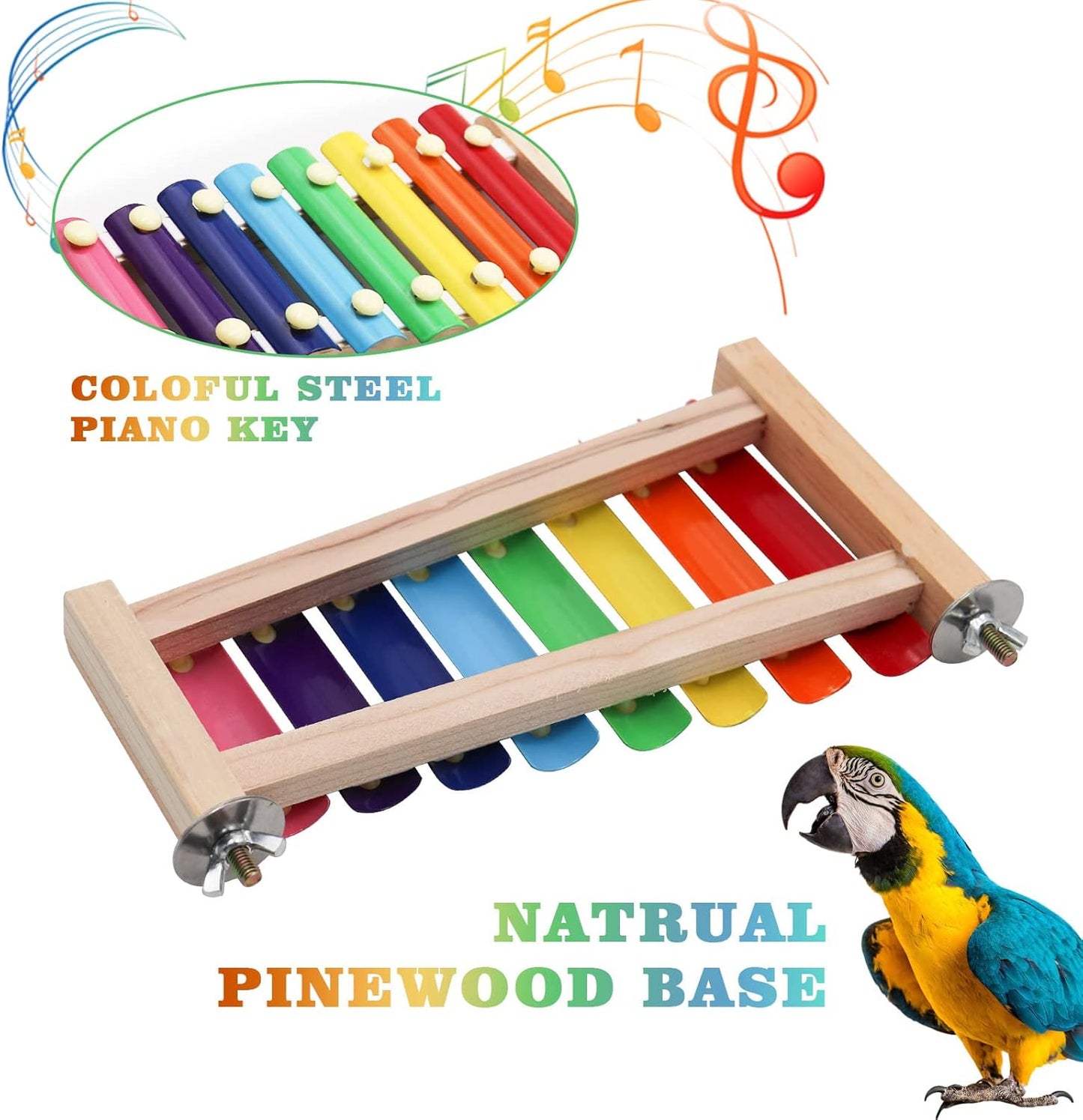 Dnoifne Colorful Xylophone, Funny Xylophone with 8 Metal Keys, Cage Toy Accessories for Parrot, Parakeet, Budgies, Love Birds