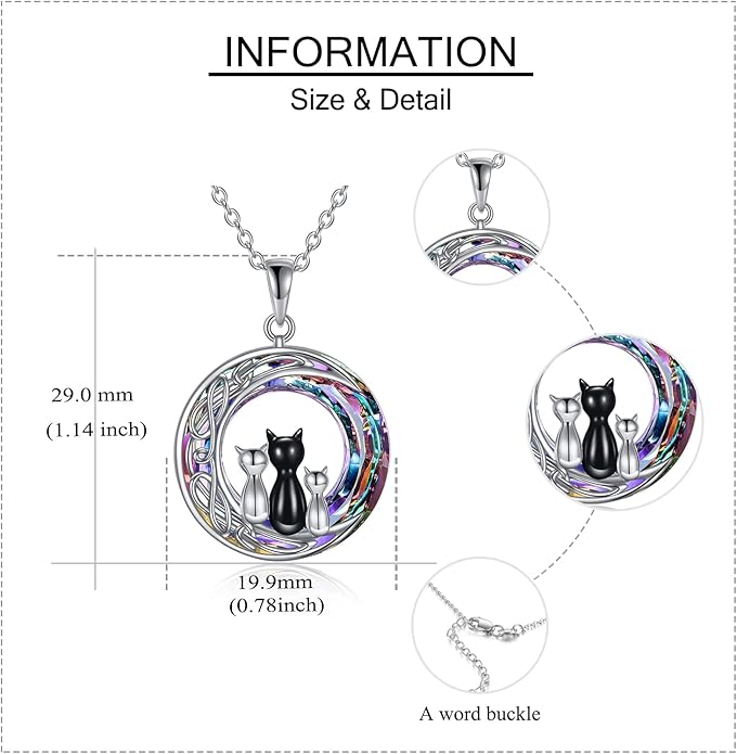 MONGAS Cat Necklace Sterling Silver Sister Pendant Necklace Black Cats Jewelry Gifts Cat Lover Woman Sisters