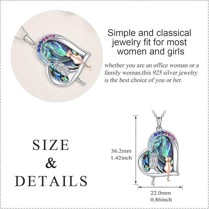 LUHE Cat Necklace Gifts 925 Sterling Silver Cat Heart Pendant Necklace Jewelry for Women Daughter